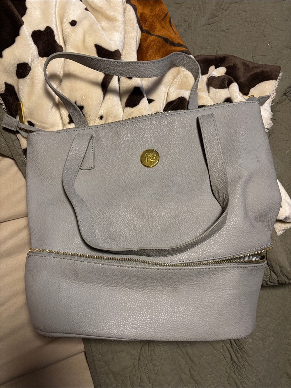 Pebbled Leather Tote Bag in Light Gray